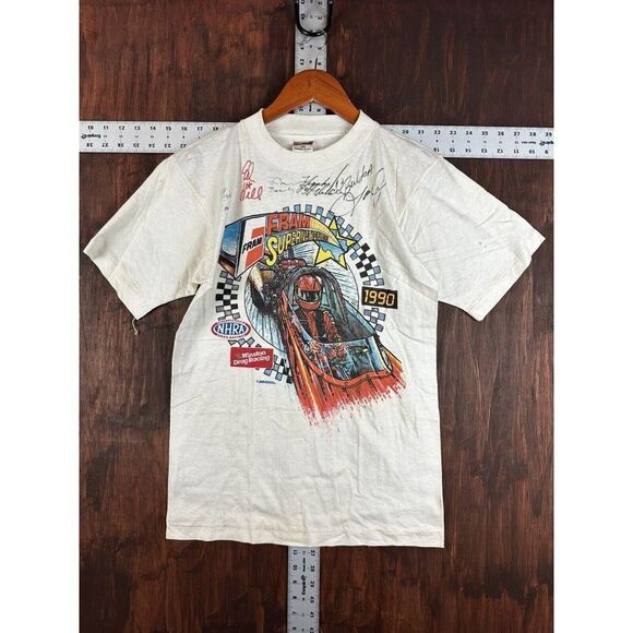 1990‎ NHRA Drag Racing T SHIRT FRAM National w/Autos Distressed Brawny Tag Small - Picture 1 of 13